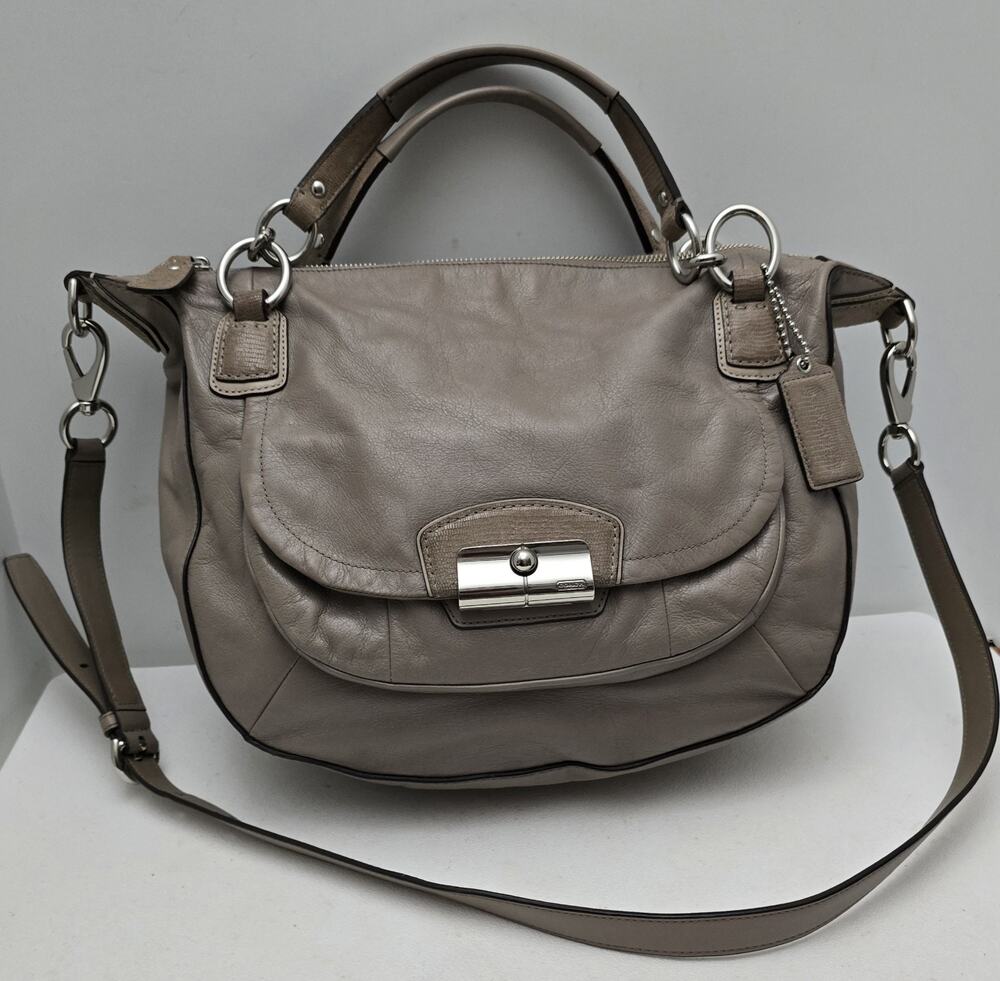 COACH KRISTIN LARGE SATCHEL/Shoulder Bag Taupe SMOOTH LEATHER /Snake Trim 19295